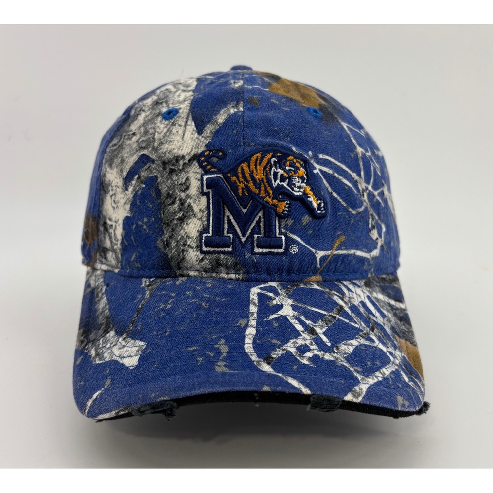 University of Memphis Tigers Hat Men's OSFM Distressed Blue Camo NCAA
